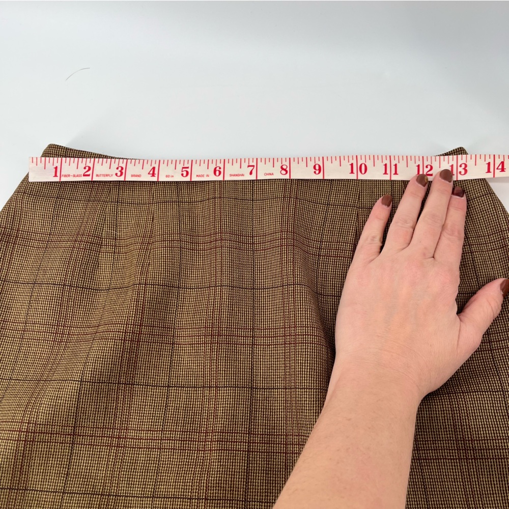 Vintage Ellen Tracy Petite Preppy School Girl Wool Brown Plaid Pencil Skirt - Picture 6 of 8